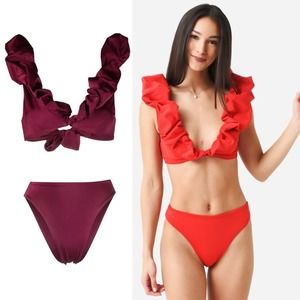 Elegant Ruffled Red Bikini Set